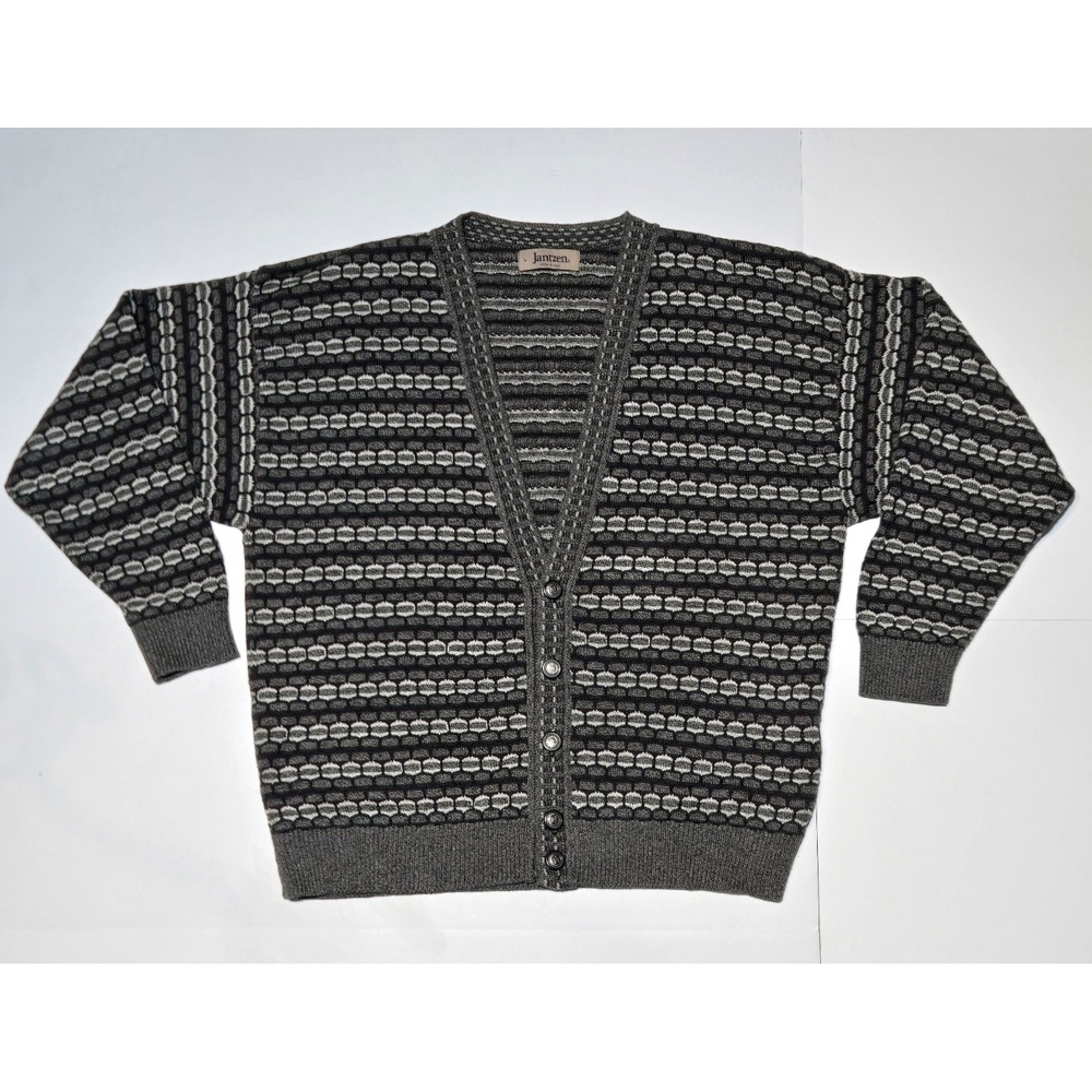 Vintage Jantzen Grandpa Cardigan Sweater Mens L Geometric Acrylic Made USA